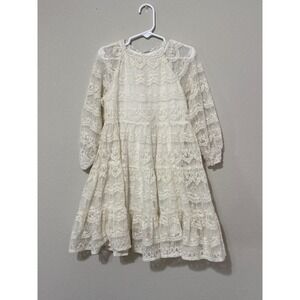 Zara Kids Cream Lace Long Sleeve Dress Girls Size 6 Coquette Victorian